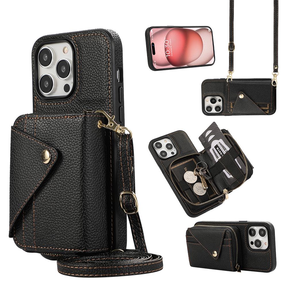 Crossbody Wallet Cards Bag Lanyard Zipper Kožené pouzdro pro iPhone 15 14 Plus 13 12 11 Pro Max XSMax XR Samsung S24 S23 S22 S21 Ultra Plus A15 A14 A54