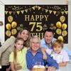 Trgowaul 75th Birthday Backdrop Gold and Black 5.9 X 3.6 Fts Happy Birthday Party Decorations Banner for Women Men Photography Supplies Background