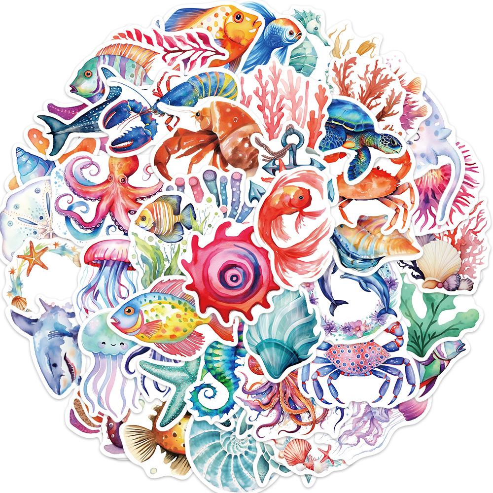 50 Cartoon Colorful Marine Animals Graffiti Stickers Personalized Decorative Guitar Notebook Suitcase DIY Waterproof