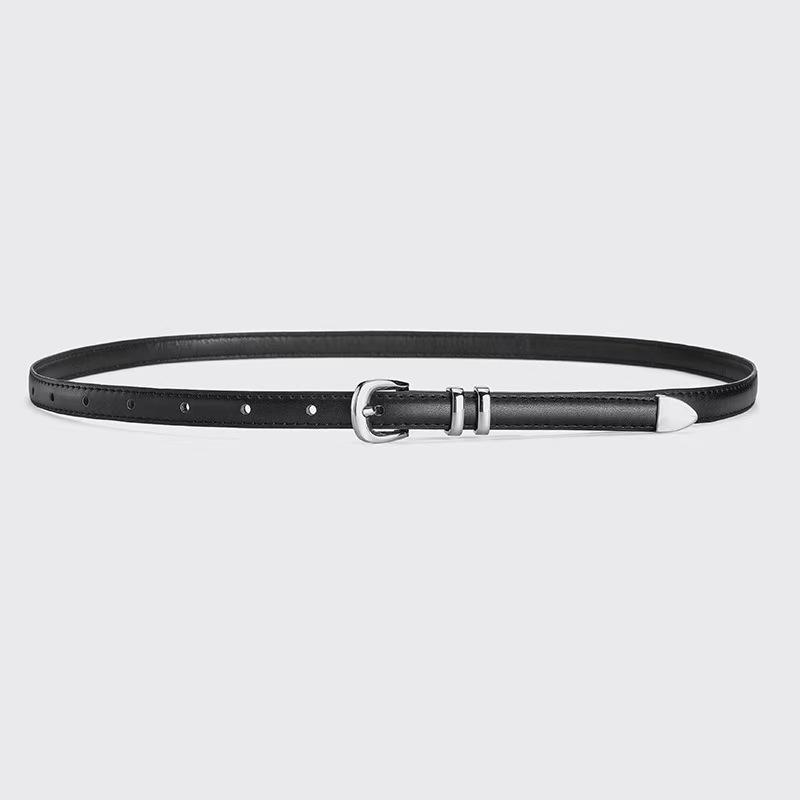 

elt omen s first layer cowhide silver buckle belt Women s versatile fashion and thin belt with casual pants 95*1.8cm (supports customized size and color) чорний