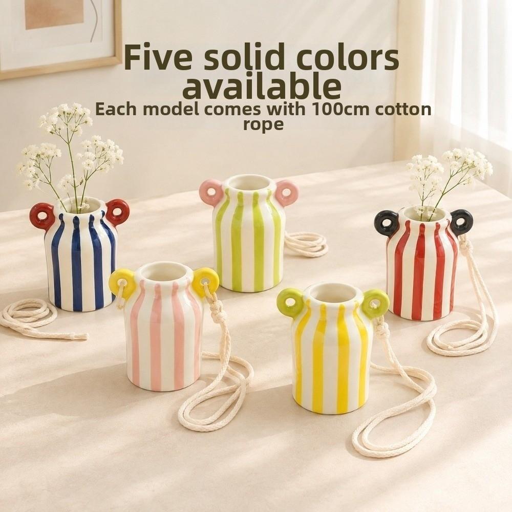 Double Handle Striped Flower Pot INS Wall Mounted Planter Hydroponic Vase Housewarming Gift