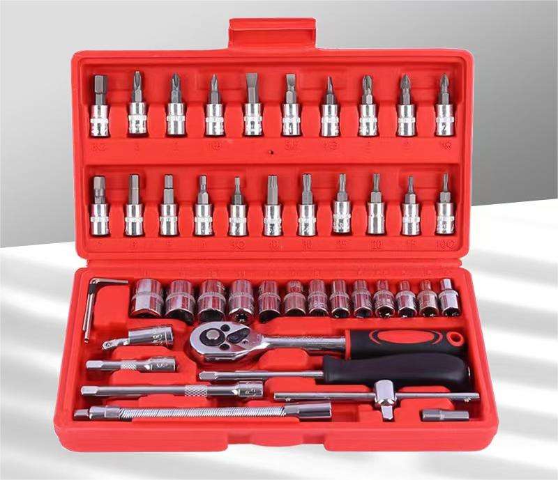 46-piece 1/4-inch Socket Ratchet Wrench Set with Metric Bit Extensions Hand Tool Set for Home Auto Repair