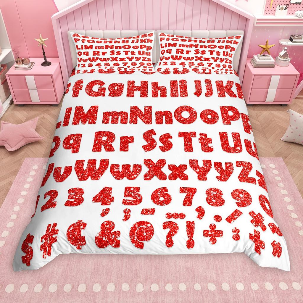 Homewish Cartoon Alphabet Duvet Cover Set For Kids Children Colorful Digital Table Comforter Cover Set School Theme Bed Set