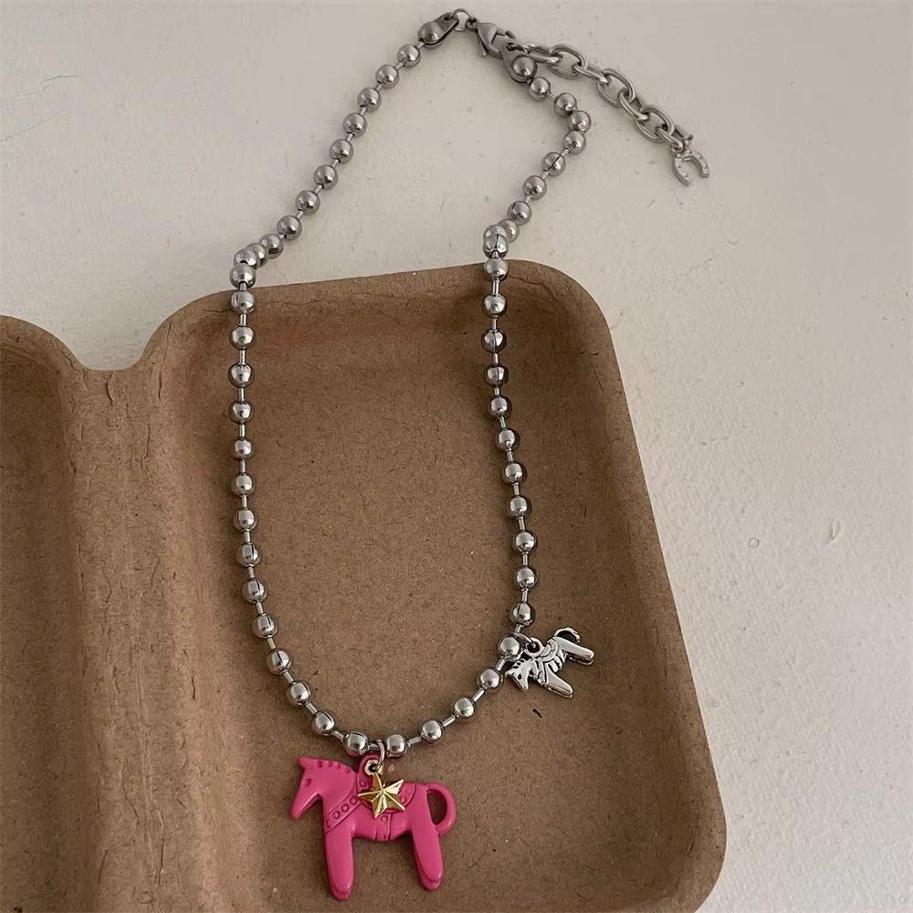 Sweet Enamel Colt Horse Pendant Necklace Cute Cartoon Pony Pendant Necklace  Decoration