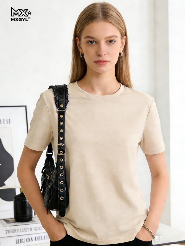 Women T-shirts 2026 Summer Tops Solid Short Sleeve Loose O-neck Casual Ladies Shirts Harajuku Korean Woman Tshirts
