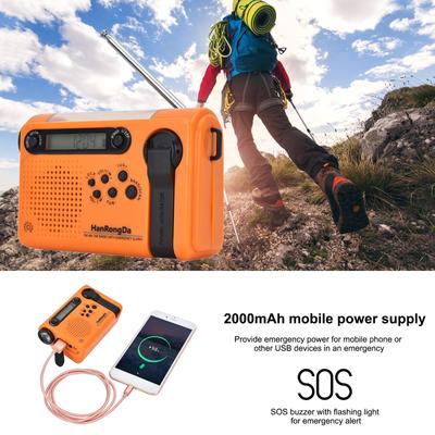 HanRongDa Outdoor Emergency Radio Portable AM FM SW Radio Solar Powered Hand Crank with LED Flashlight 2000mAh Battery SOS Alarm