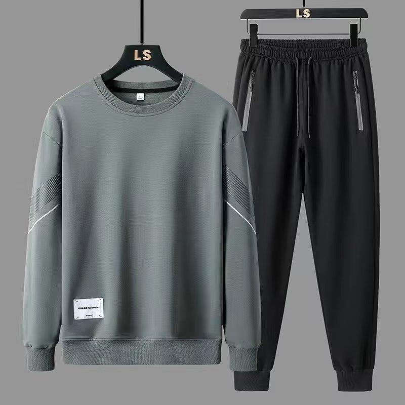 Frühlings Herren Übergröße Lässiges Rundhals-Sweatshirt und Hose Athleisure Anzug