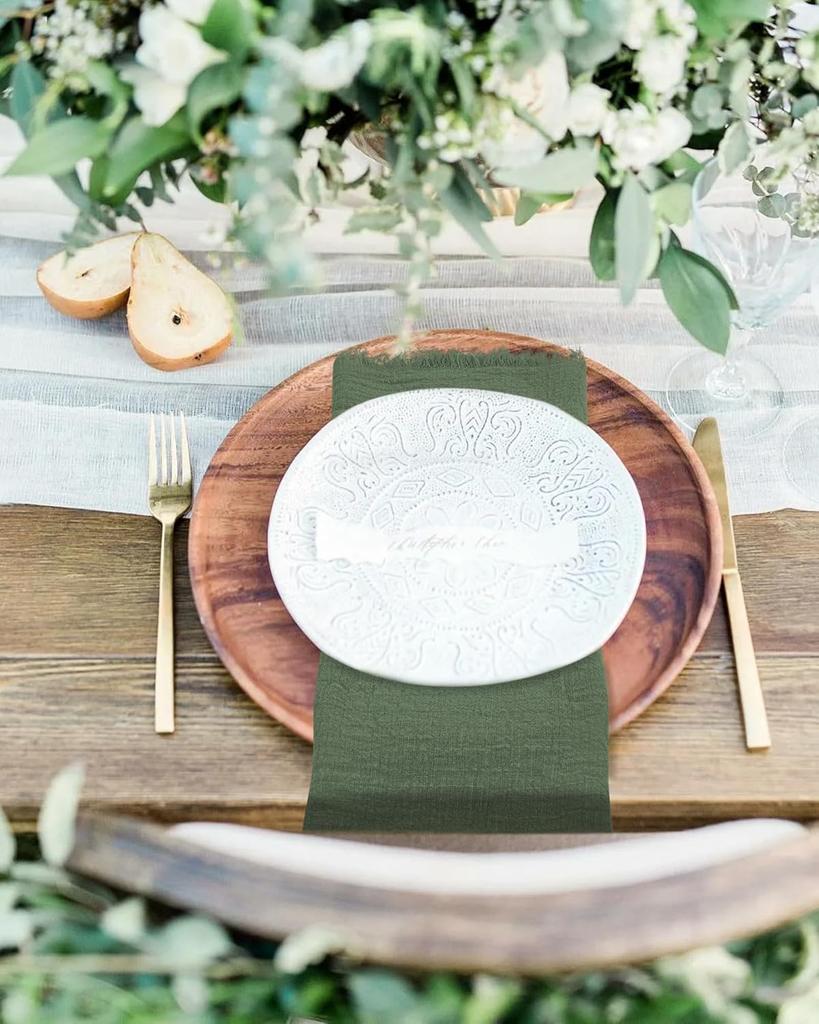 12 Piece Cotton Linen Napkins 16x 16 "Handmade Tassel Soft Fabric Napkins Washable Vintage Tableware Cloth Green