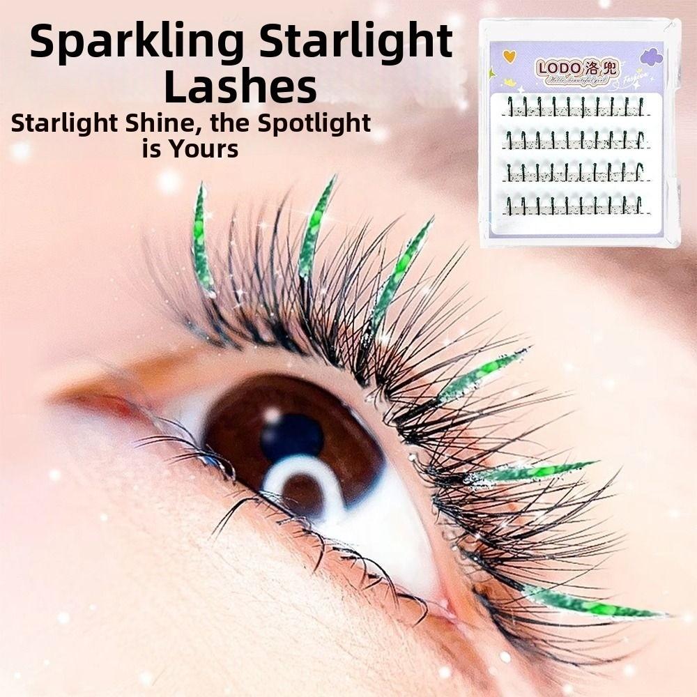Green Color Shiny Lashes 11-13mm Glitter Eyelash Hot Colorful False Eyelashes  for Cosplay Party