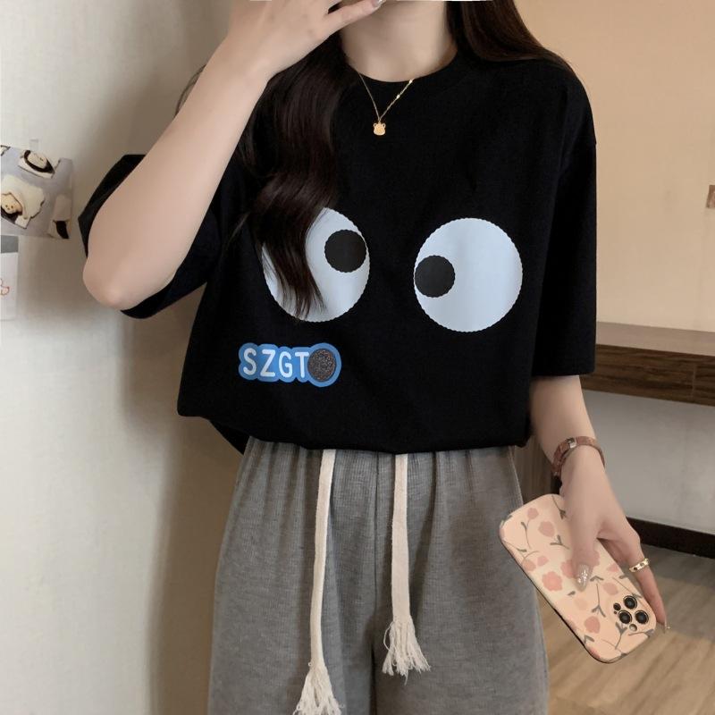 Black Cotton Short-sleeved T-shirt Women's Summer New Design Sense Niche Unique Chic Retro Hong Kong Style Chc Top