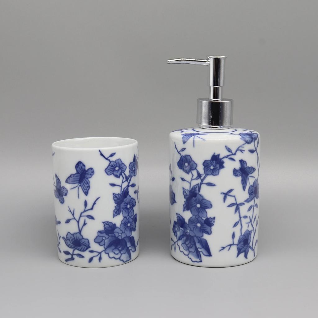 Liquid Soap Dispenser, Blue & White Ceramic, Bathroom Accessory