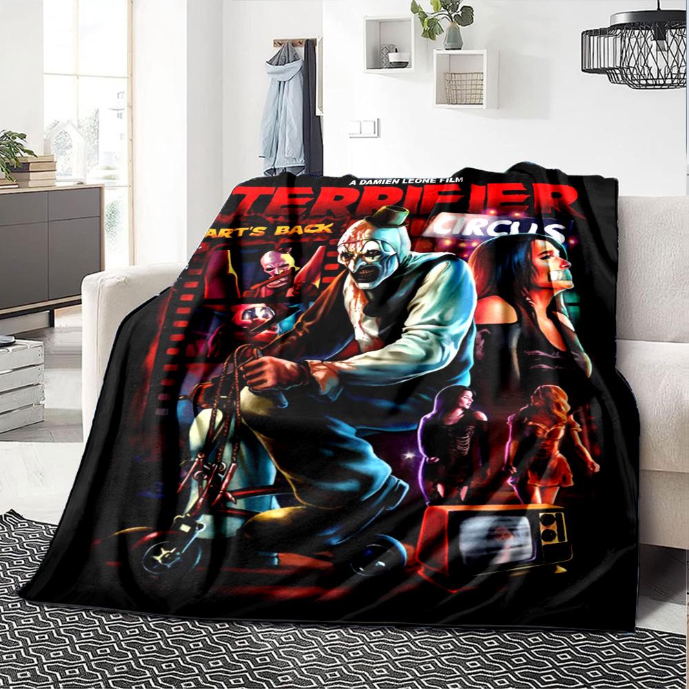 Terrifier Horror Print Flannel Blanket High Quality Warm Comfortable Cover for All Seasons Perfect for Gifts Home Decor