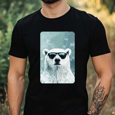 Men's T-Shirt Polar Bear with Sunglasses Motif Cotton Size XS To 5XL