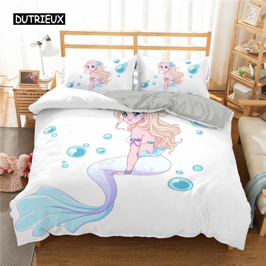 

Комплект постельного белья, пододеяльник для детской кроватки, детский, синий, с рисунком русалки, Edredones Niños Girls, принцесса, полиэстер, пододеяльник EU single(135x200cm) чистый