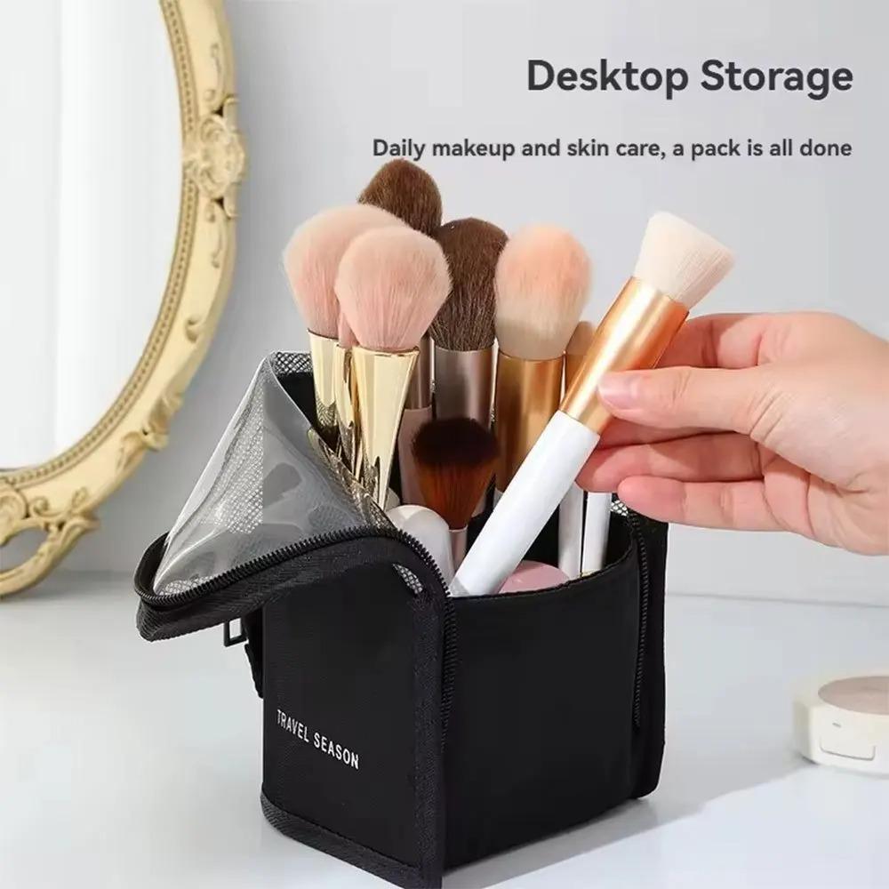 Portable Clear Lightweight Makeup Brush Toiletry Organizer Zippered Travel Cosmetic Organizer Bag Makeup Brush Storage