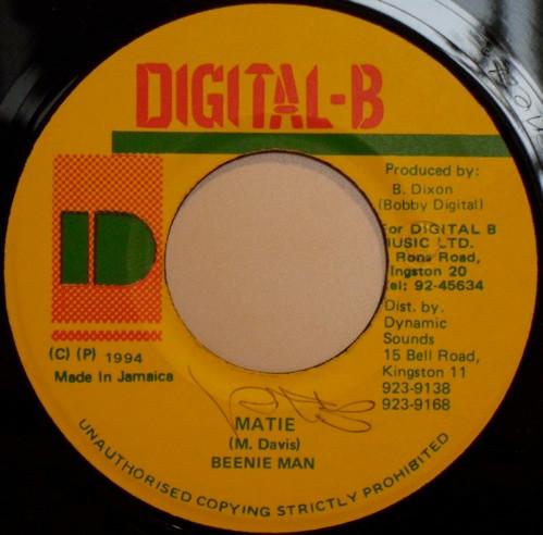 

7inch Record BEENIE MAN - Matie NONE Digital-B 1994 Jamaica Reggae, Ska & Dub Used