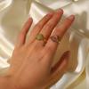 Waterproof Stainless Steel 18K Gold Oval Green/Purple Semi-Precious Stone Open Ring Jewelry Ring Jewelry