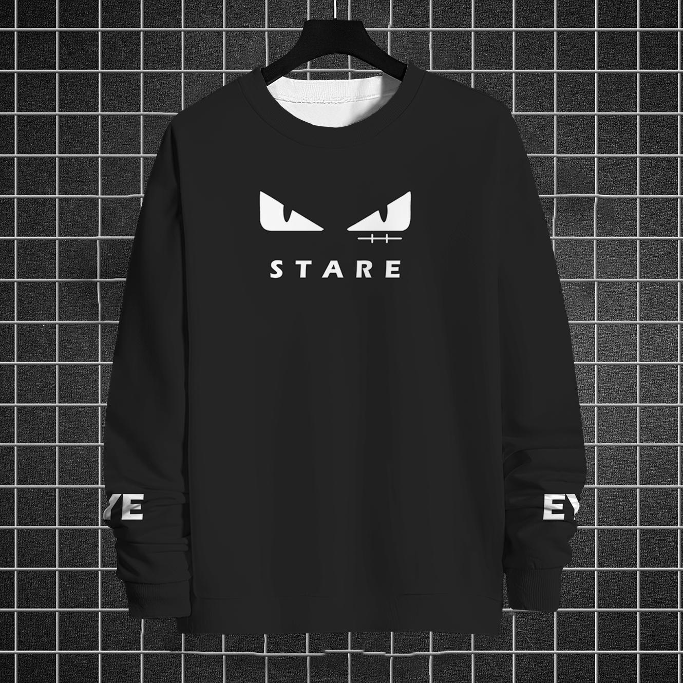 Осенняя мужская толстовка с круглым вырезом и принтом «кошачий глаз» с капюшоном — фото 10