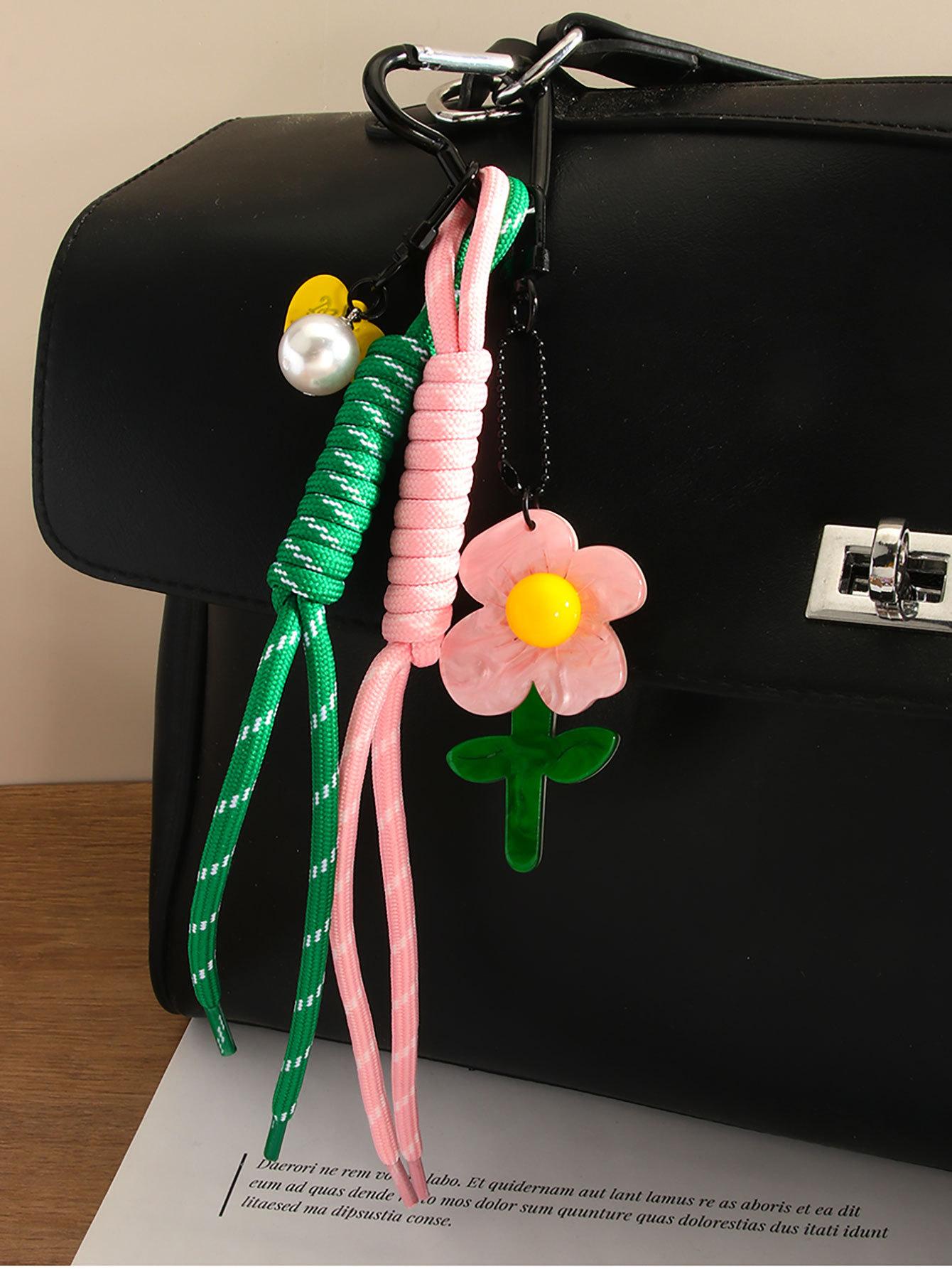 Серия Miu милый цветной акриловый цветок брелок-подвеска плетеный шнурок жемчуг-сердце подвеска для сумки розовый