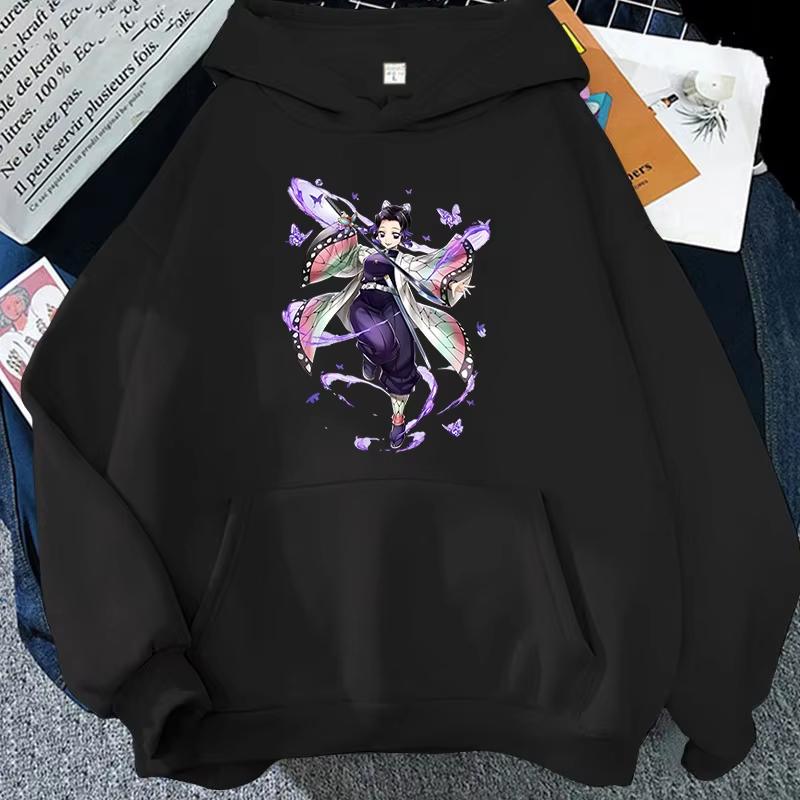 Fashion Unisex Hoodies Anime Kochou Shinobu Printed Hooded Women Men Harajuku Streetwear Sweatshirt Casual Pullover Tops