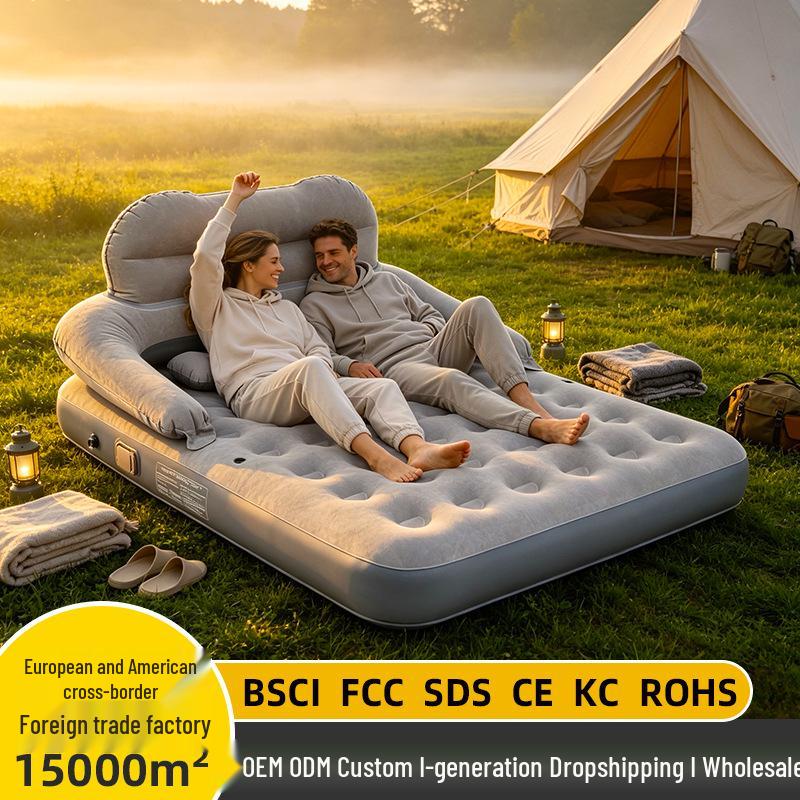 Xiyin Automatic Inflatable Camping Mat with Built-in Pump, Flocking Surface, Headboard, and Extra-Thick Design