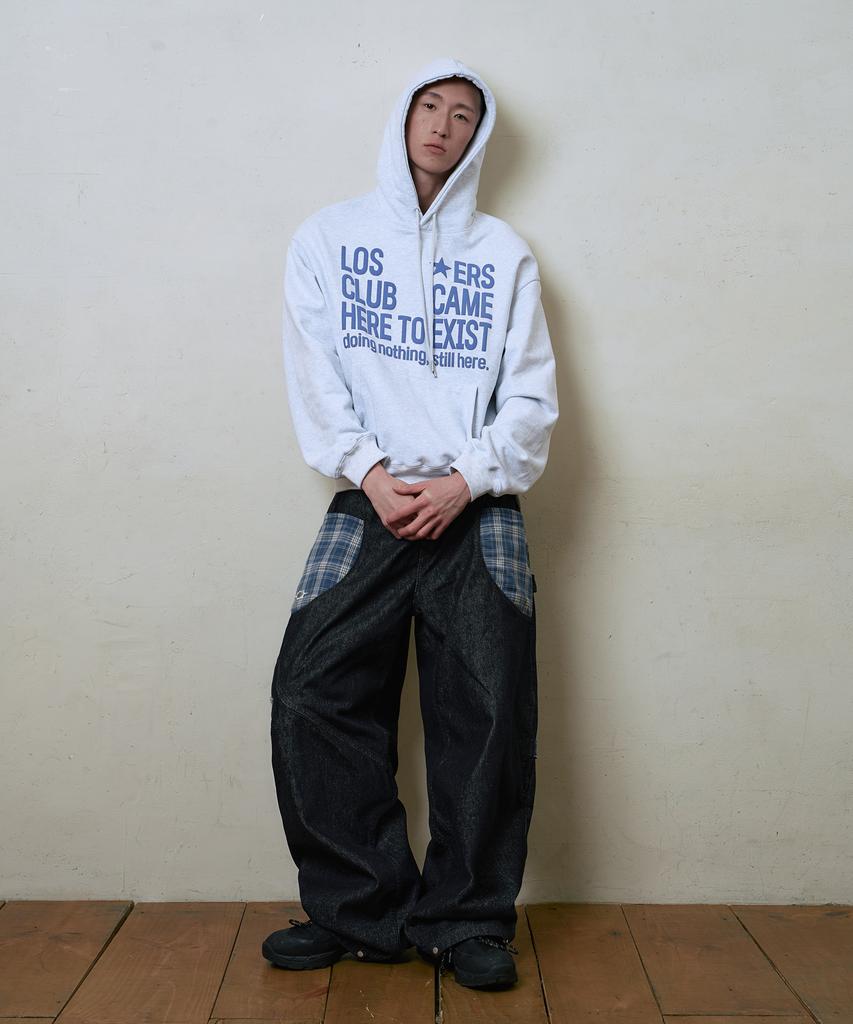 Lujeoseukeulleob Check Patch Wide Cotton Pants Indigo