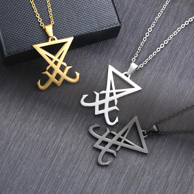Stříbrný Sigil Lucifera Přívěsek Nerezová Ocel Pánský Náhrdelník Znak Amulet Šperk Gotický Styl