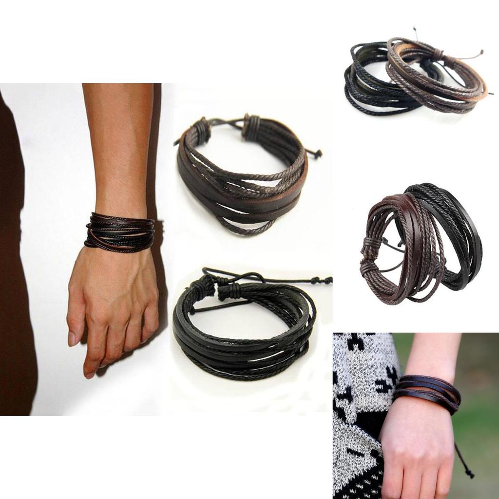 Trendy Handwoven Multilayer Leather Wristband For Couples Elegant Durable Gift Idea