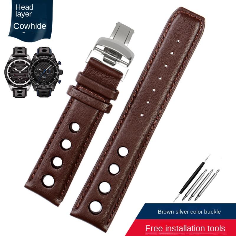 

Genuine Leather watchband For tissot 1853 Sports Racing Series PRS516 T91 T044 Soft cowhide strap 20mm Folding clasp bracelet 20mm no clasp коричневий