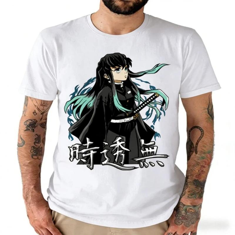 Demon Slayer Muichiro Tokito Pure Cotton T-shirt Summer Anime Printed Loose American Casual Parent Child Short Sleeve Top