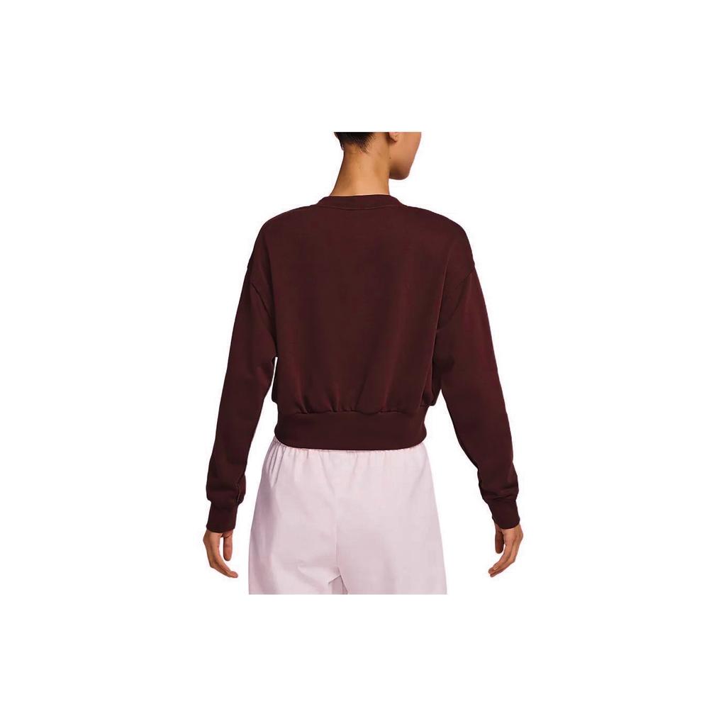 Nike Solid Logo Print Long Sleeve Polo Shirt Women Tops Brown DV7843-227