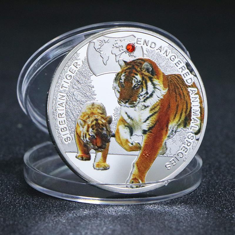 Zambia Tiermünze, Afrika, Gedenkmedaille für gefährdete Tiere, Leopard, versilbert, mit Diamanten besetzt, kreative handgefertigte Münze