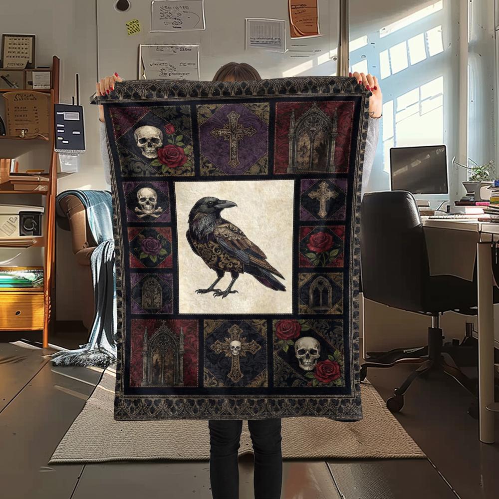 Flaneldecke mit Krähenmuster, Hohe Qualität, Bequem für alle Jahreszeiten, Heimdekoration, Wärme und Komfort, Perfekt für Weihnachtsgeschenke49