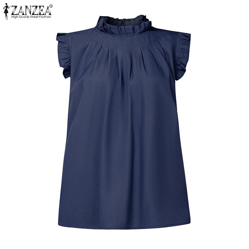 ZANZEA Damen Sommer Stehkragen Lässige Ärmellose Tanktops