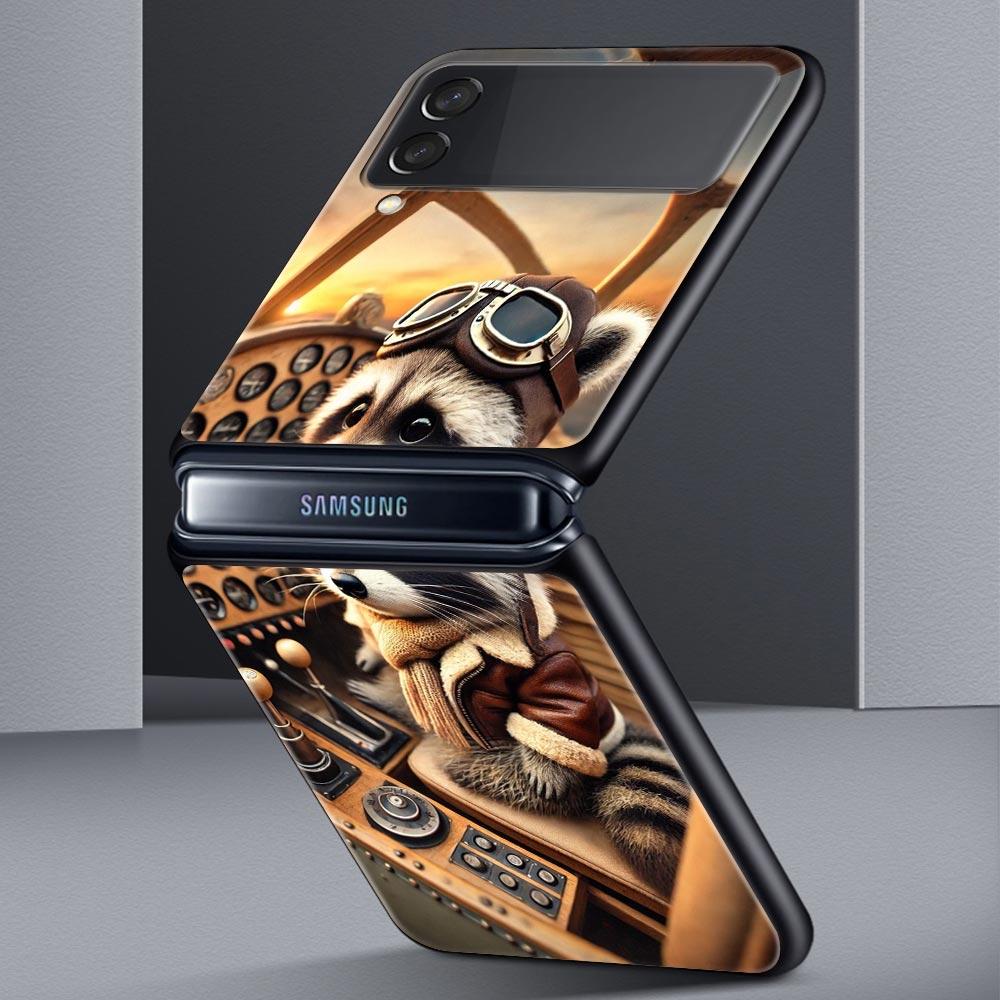 Mapache Hard PC Phone Case For Samsung Galaxy Z Flip 7 6 5 4 Black Cover For Galaxy Z Flip 3 Foldable Shell Fundas Capas Coque