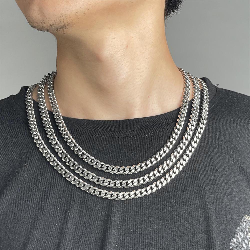 Titanium Steel Cuban Chain Necklace For Men With Geometric Style Streetwear Jewelry