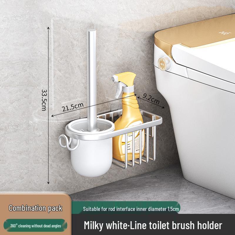 Space Aluminum Wall-Mounted Toilet Brush with No Dead Angle Design and Punch-Free Storage