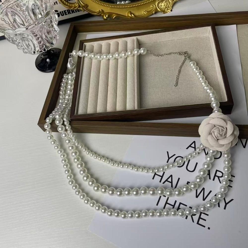 Camellia Flower Pearl Waist Chain for Dress Multilayer Elegant Women Body Chain Belt French Style Waist Accessories