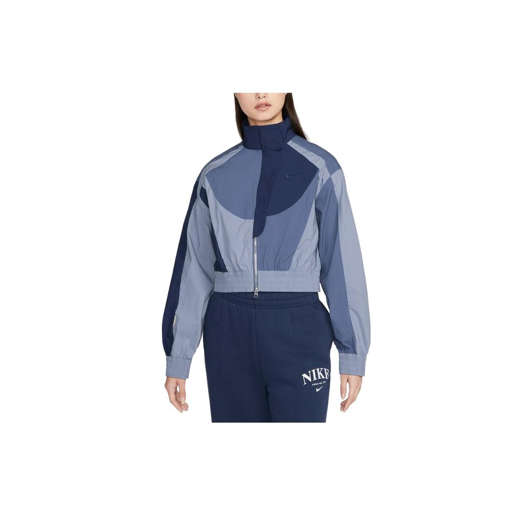 Nike Sportswear Collection Color-Block Stand Collar Cropped Jacket Women Outerwear Deep-Teal DV8308-410