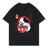 Vintage Japanese RaUnisex Cat T Shirt Women Retro Anime Noodle Graphic Tee Summer Loose Short Sleeve Fashion Streetwear Black Tops