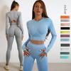 Seamless Knit Quick-Dry Running and Yoga Long Sleeve Set with Slim Fit Pants