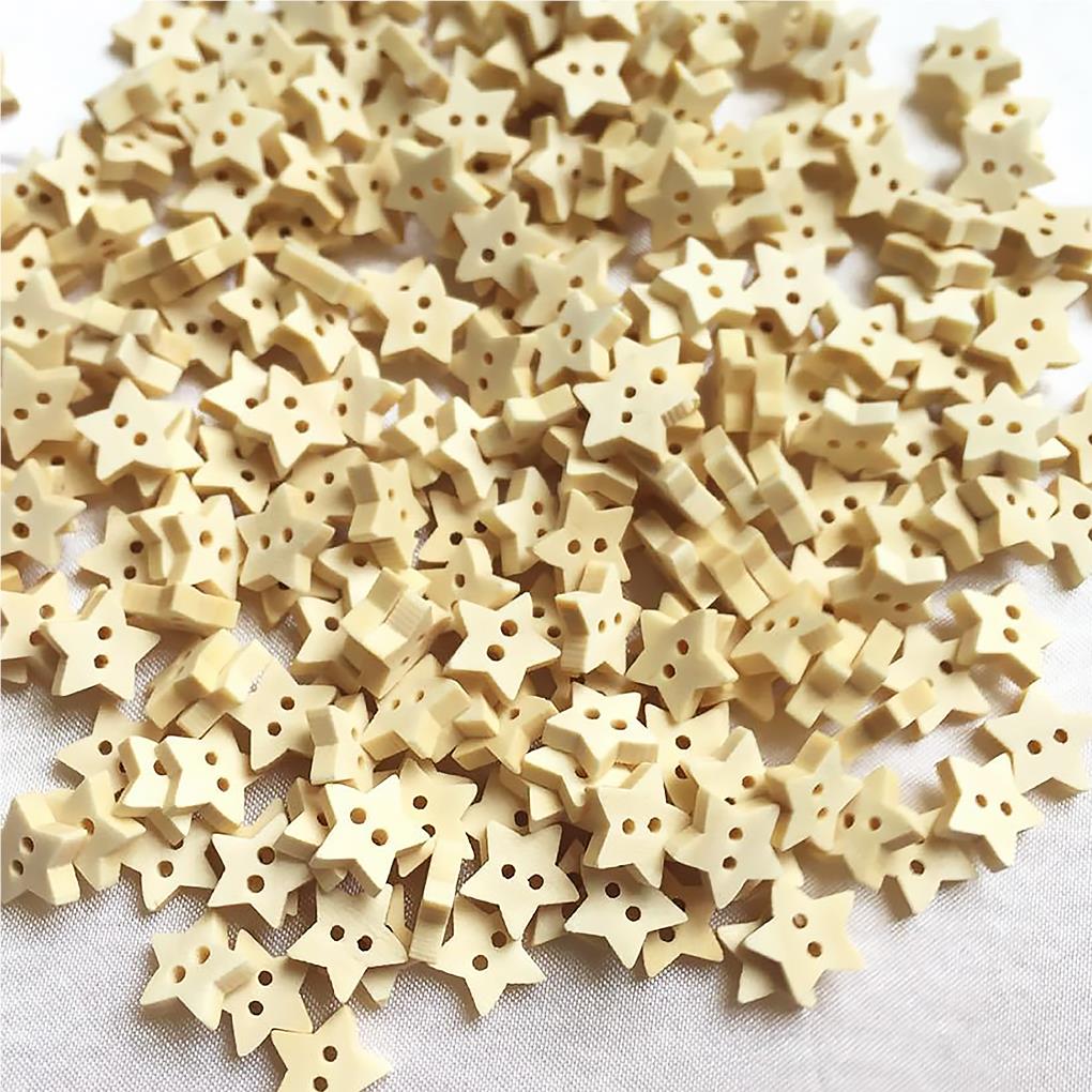 200pcs Wooden Star Buttons 2 Holes Sewing Scrap-booking Buttons Embellishment DIY Craft Decoration