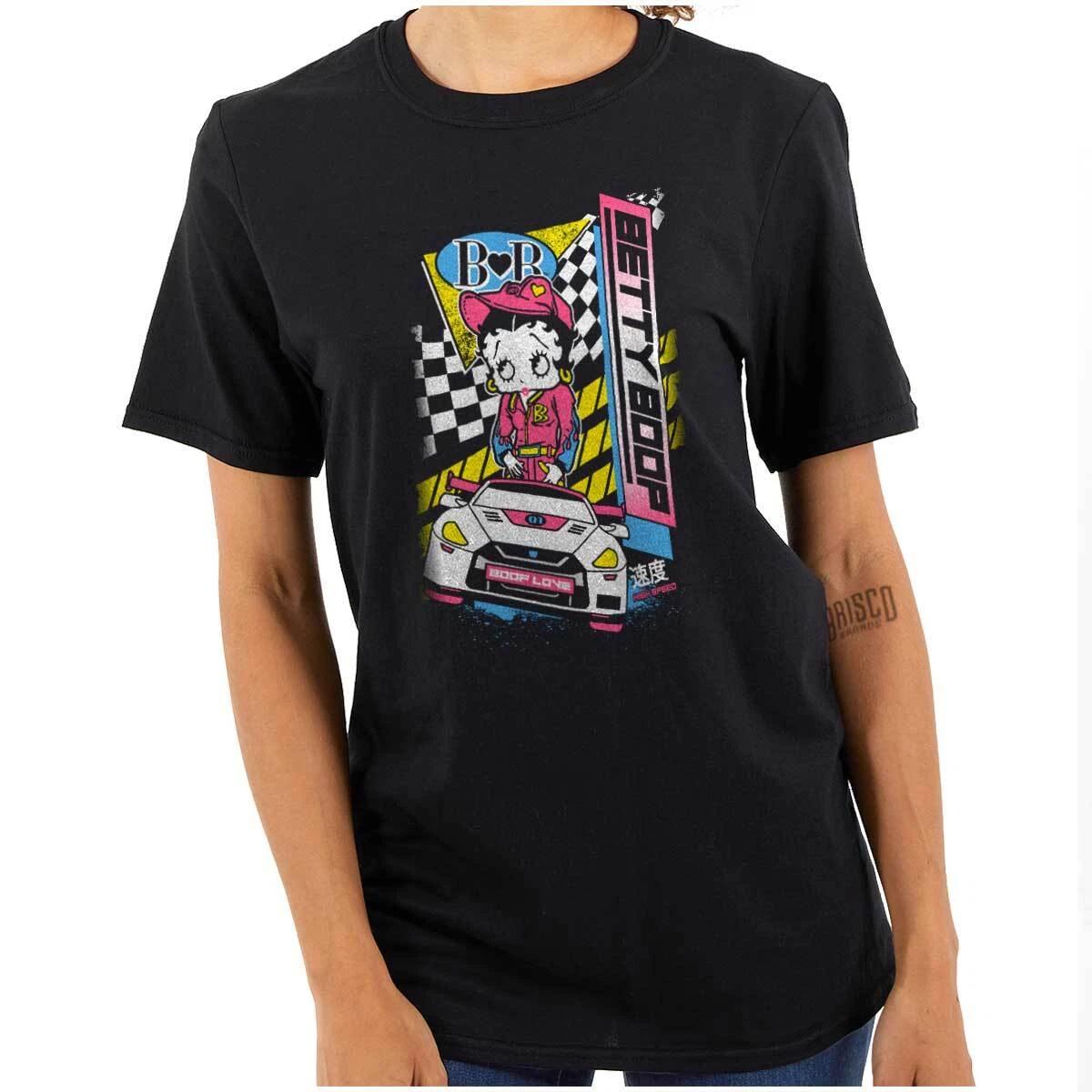Betty Boop Retro Cartoon Kanji Speed Racer Womens Graphic Crewneck T Shirt Tee XL