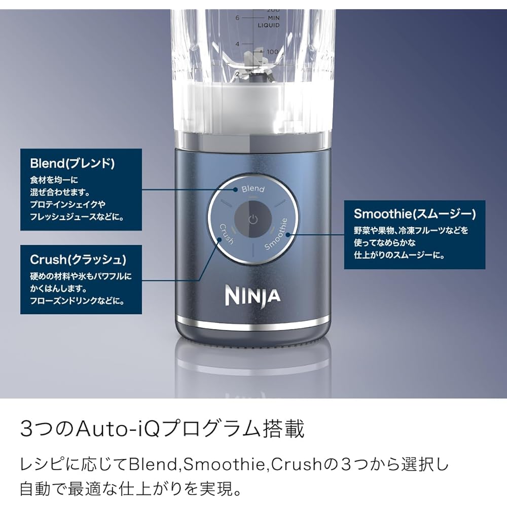 Ninja Blast Max Cordless Blender with 3 Auto-iQ Programs, Smoothie Juicer, Blender, and Ice Crushing, Electric and Rechargeable, BC251JGY, Cool Gray