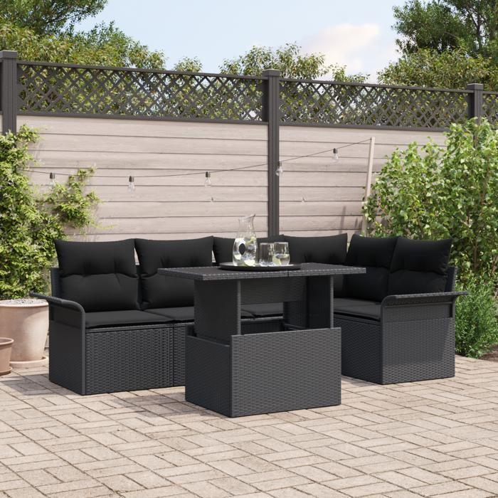 VidaXL Ensemble de canapé de jardin 6 pièces avec coussins noir poly rattan 3348289