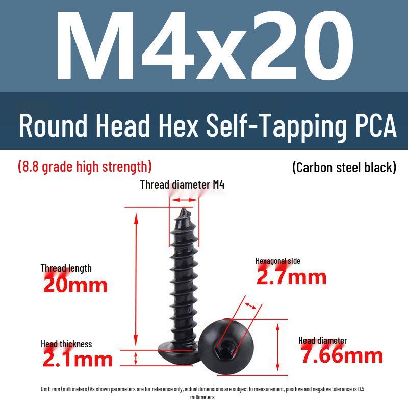 Yigu Černé šrouby s vnitřním šestihranem s vysokou pevností, třída 8.8, M2-M6, kulatá/talířová hlava