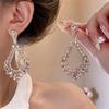 Rhinestone Teardrop Hollow Earrings with Silver Needle - Luxurious, High-End Court Style