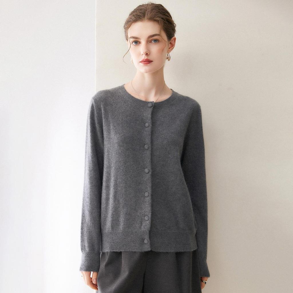 Women's Pure Cashmere Button-Up Round Neck Cardigan Sweater - Autumn/Winter Collection