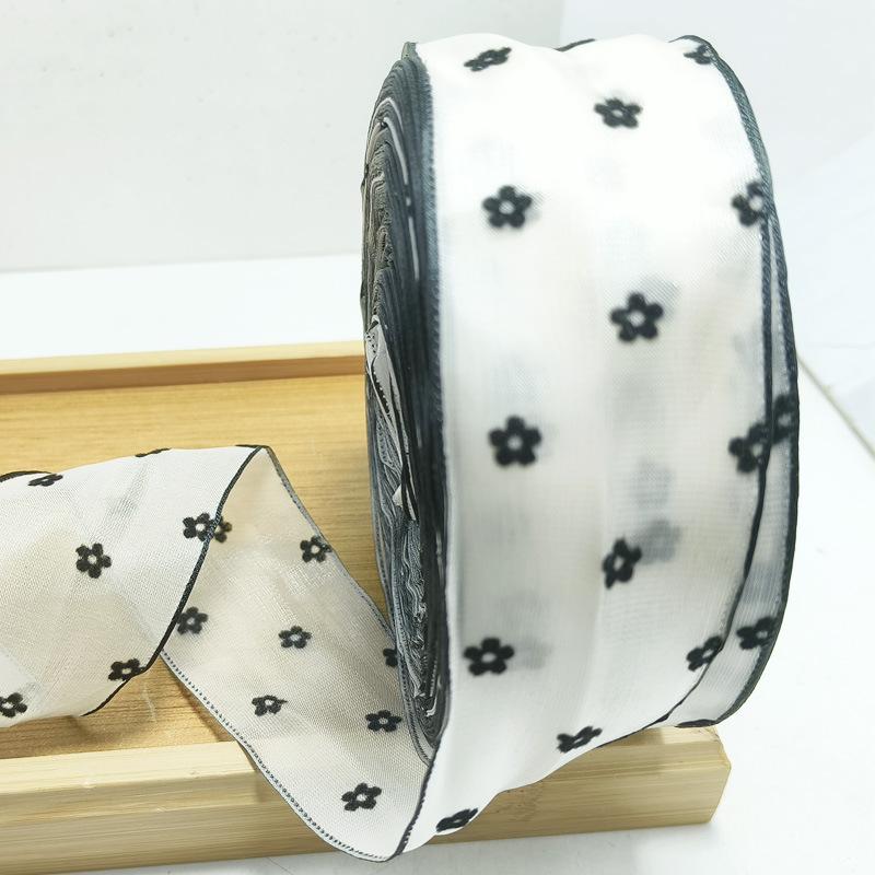 Flocked Snow Gauze Ribbon for DIY Bows, Floral Arrangements, Gift Wrapping, and Hair Accessories