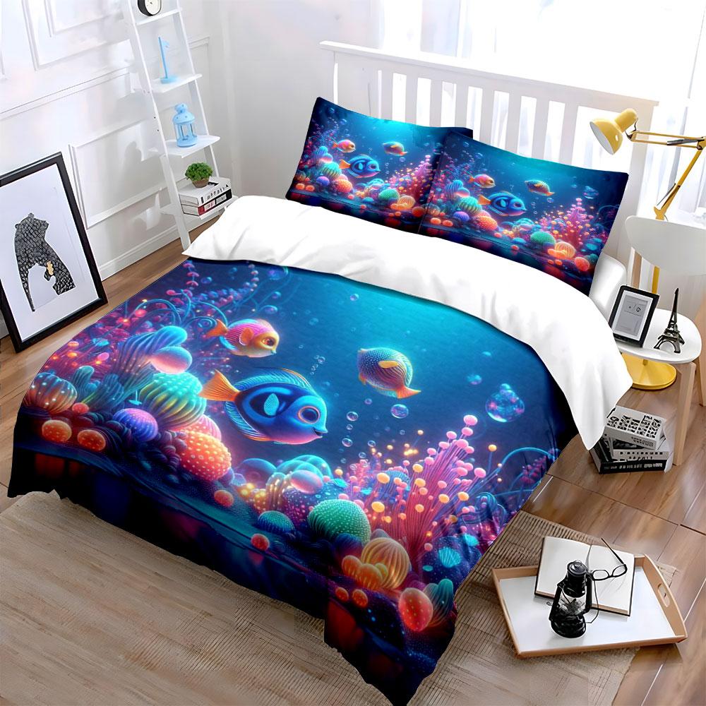 Colorful fish and corals. Bedding sets Duvet cover sets Duvet covers Pillowcases(1*Duvet Cover 2*Pillowcases without duvet insert)